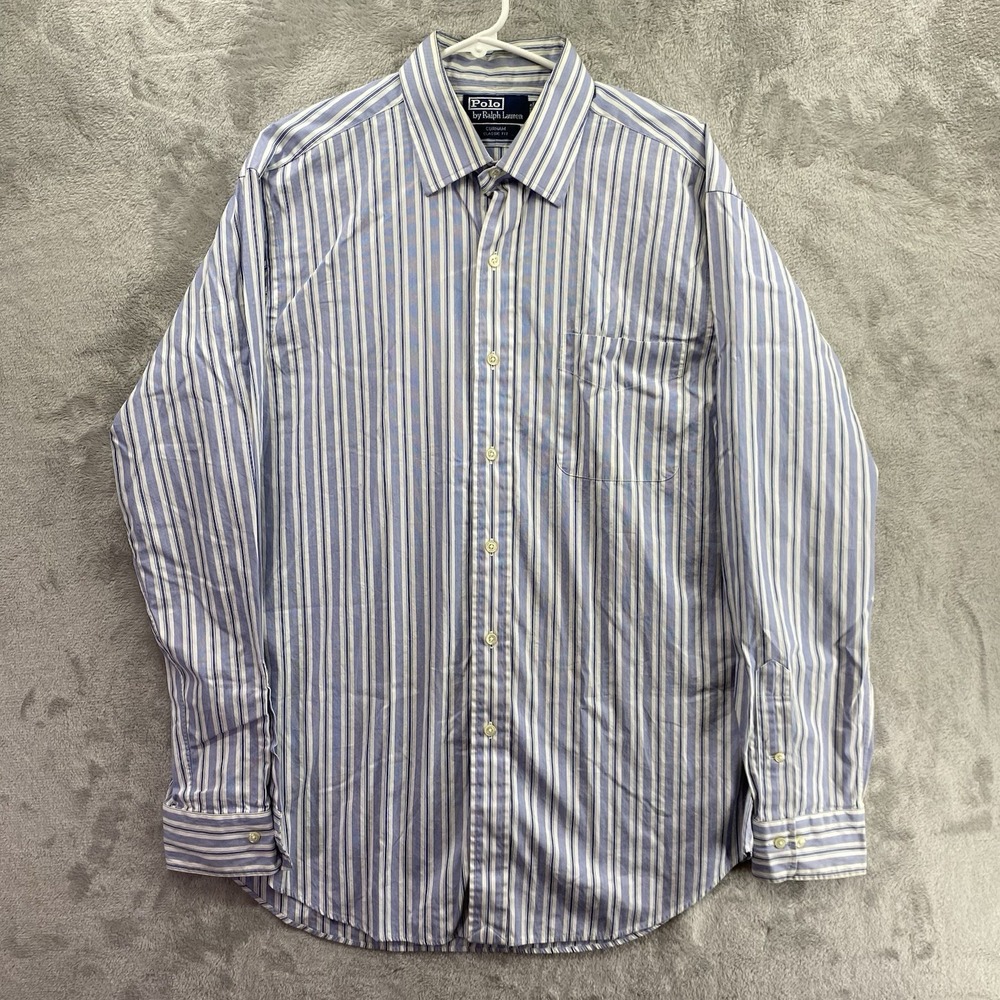 Polo Ralph Lauren Men's Button Up Andrew Classic Fit Blue Striped Size XL